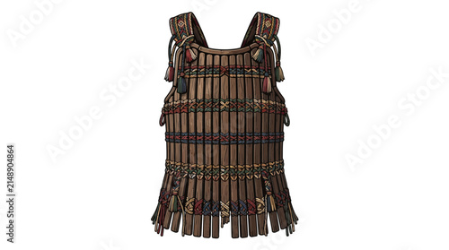 Bamboo or reed lamellar chest armor with colorful cords
