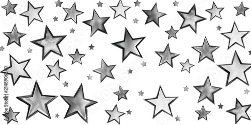 Whimsical, unevenly sized stars sketched in charcoal, varying shades of grey on white background,   monochrome,  night sky