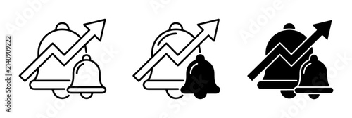 Notification Bell Icons with Upward Trend Arrow, Alert Symbol Set, Business Growth Concept