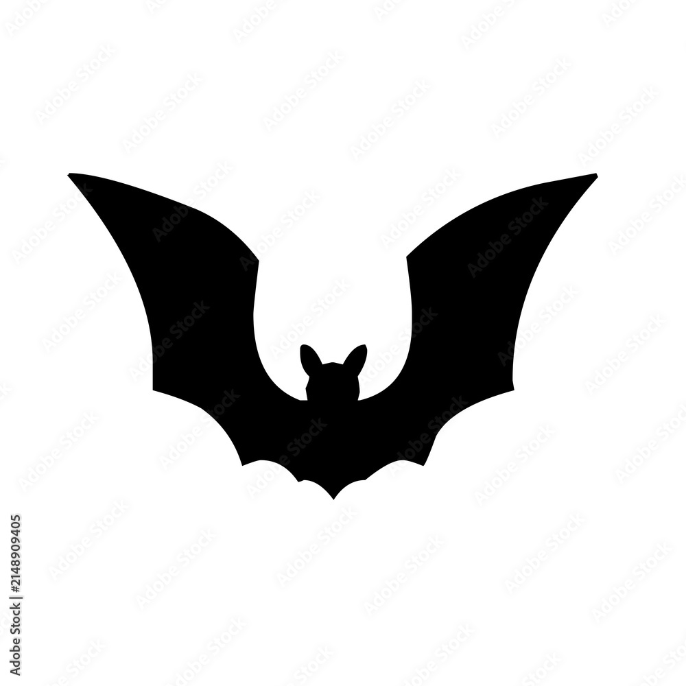 Fototapeta premium Black silhouette of a flying bat isolated on white background
