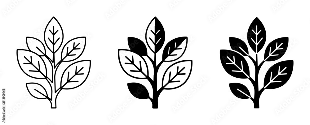 Fototapeta premium Leaf Branch Icons, Botanical Vector Graphics, Nature Elements Set, Organic Design Symbols, Plant Icons