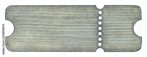 Watercolor isolated ticket layout with textured chevron pattern and perforation holes. Coupon voucher template with abstract geometric texture. Design element for event invitations, party