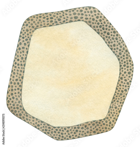 Watercolor frame with beige center and gray terrazzo pattern border. Illustration for greeting cards, invitations, posters, scrapbooking, packaging.