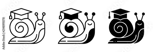 Graduation Cap Snail Icons, Slow Learning Concept, Education Symbolism, Academic Progress, Minimalist Vector Art