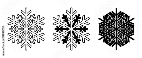 Snowflake Icons Set, Winter Ice Crystal Graphics, Cold Weather Vector Symbols