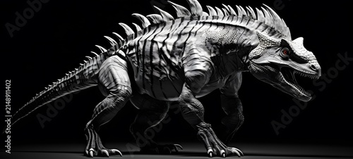 art of Pachycephalosauria a black and white high contrast full body. Generative AI