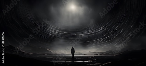 art of black hole a black and white high contrast full body. Generative AI