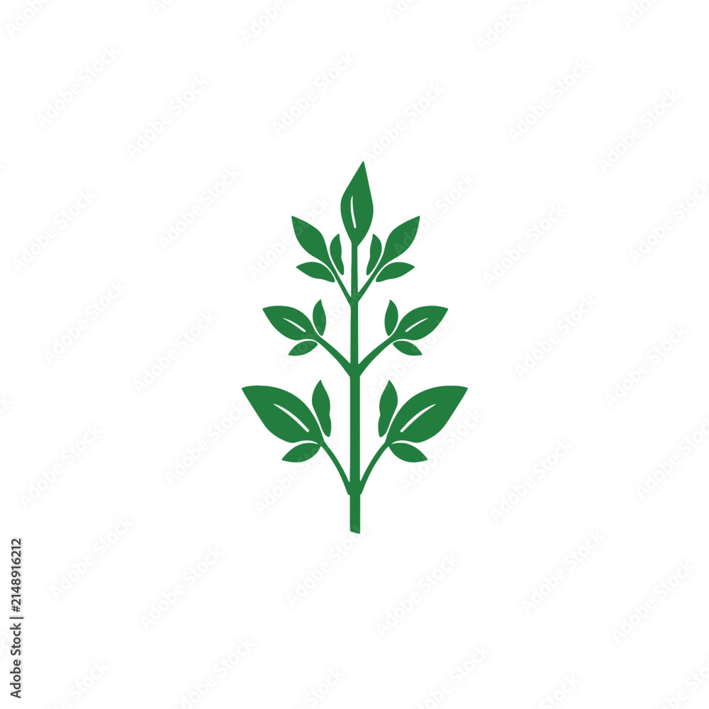 Fototapeta premium Minimalist green leaf plant branch icon design element for organic nature logo and eco friendly branding isolated on transparent background, Vector