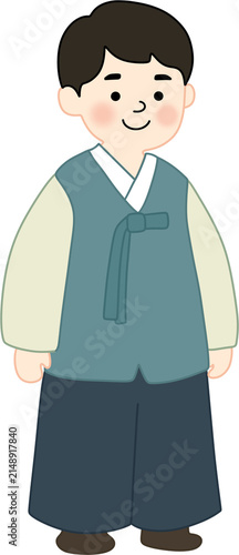 Man Wearing Hanbok Flat Vector Illustration