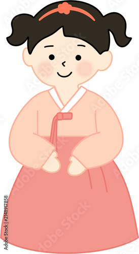 Girl Wearing Hanbok Flat Vector Illustration