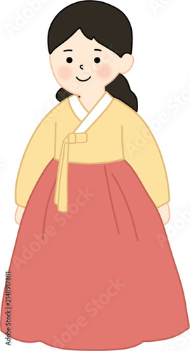Woman Wearing Hanbok Flat Vector Illustration