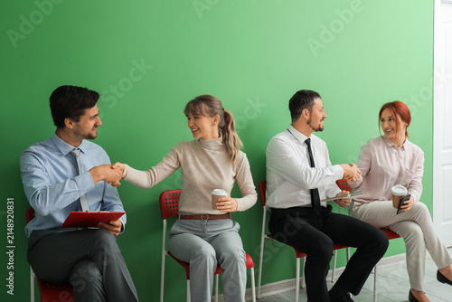 Quadro su tela Young applicants waiting for job interview in room