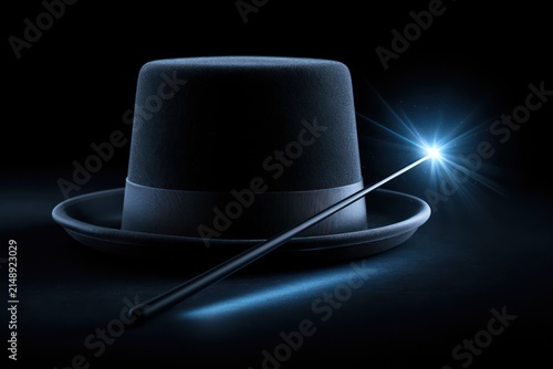 Magician top hat with magic wand