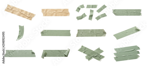Collection of green masking tape strips with various textures for paper crafts and design.