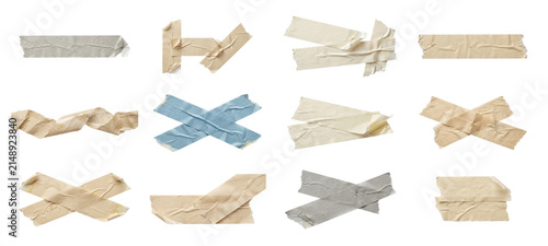 Set of adhesive paper tape strips with torn edges for scrapbooking and collage design.