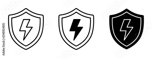 Shield with Lightning Bolt Icons, Security and Power Symbols, Vector Set for Protection and Energy Concepts