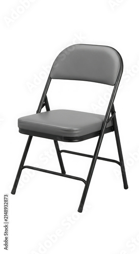 Grey metal folding chair isolated on transparent background for events