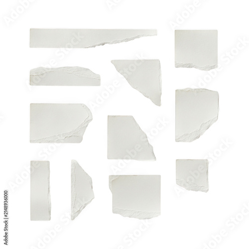 Set of various torn paper scraps with rough edges for collage and scrapbooking design