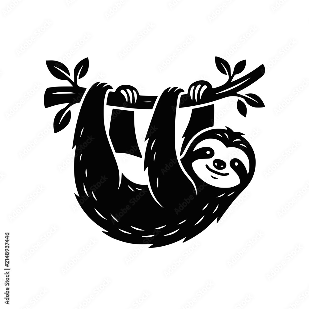 Fototapeta premium Cute Sloth Hanging from Tree Branch Vector Illustration