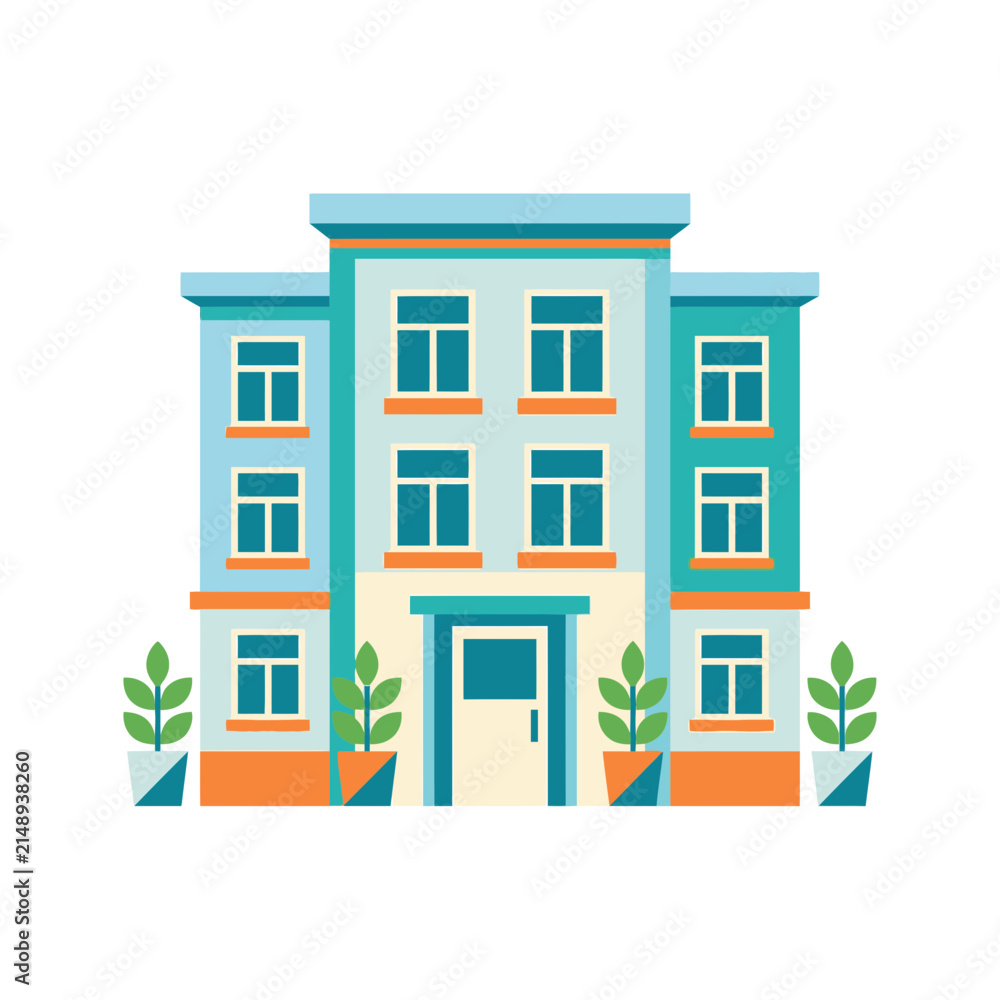 Obraz premium Modern Three-Story Residential Apartment Building Exterior Vector Illustration
