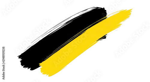 Black and yellow ink brush strokes on a flat surface isolated on transparent background