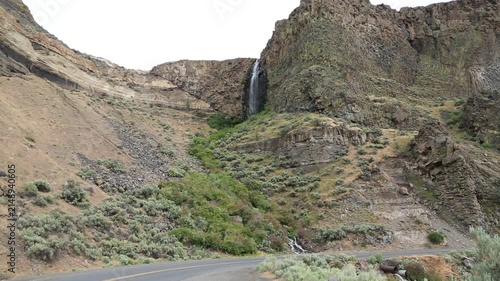 Jordan Road Falls and the road - Crooked River Canyon, Oregon