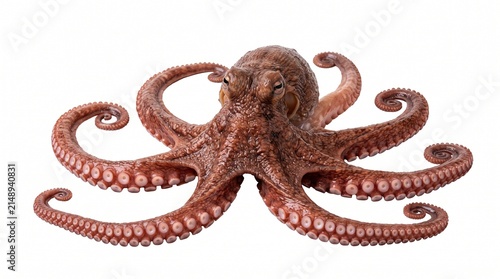 Bild auf Leinwand Fresh raw octopus on white background, whole brown common octopus with tentacles