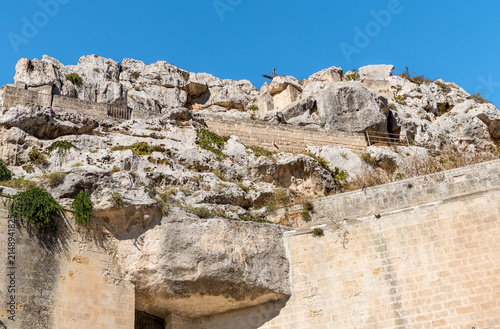 The rock church of Santa Maria de Idris, located in the Sasso Caveoso district of Matera, Basilicata, Italy.