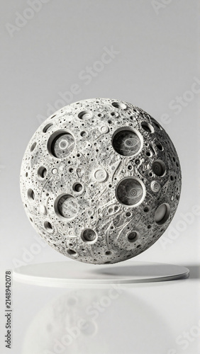Detailed 3D Moon Sphere Model with Craters on White Base