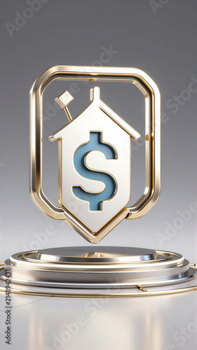 Glossy silver and gold home price or mortgage icon model
