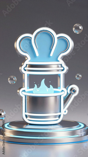 Radiant Culinary Icon Chef's Hat and Pot with Neon Glow