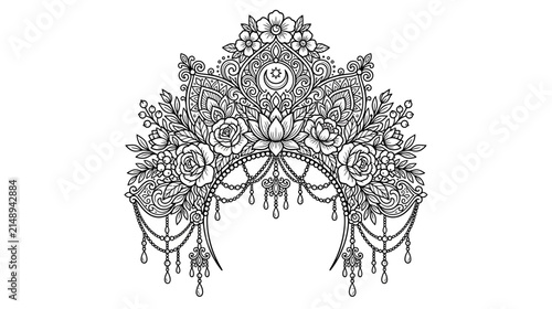 Obraz na płótnie Intricate floral mandala headpiece with crescent moon detail