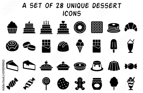 Sweet dessert and bakery pastry silhouette icon set vector illustration
