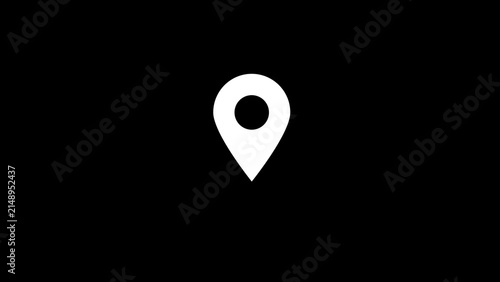 Minimalist map marker icon in white color against black background.