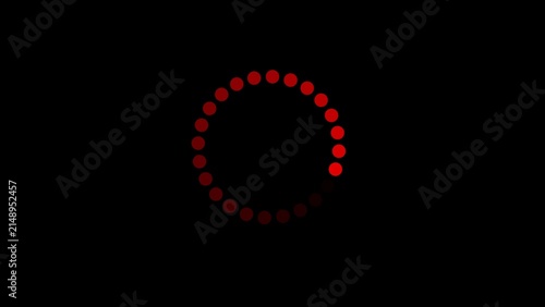 Red loading circle animation frame with dotted pattern on black background.