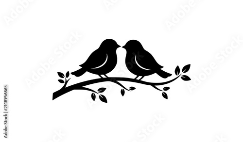 Foto Love Birds Silhouette on Branch Romantic Vector Illustration for Wedding and Val