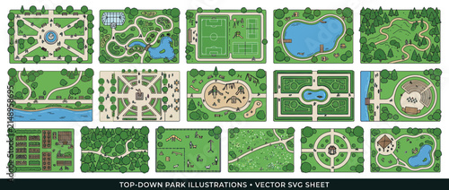 Vector Illustrations of Various Top-Down Park Layouts