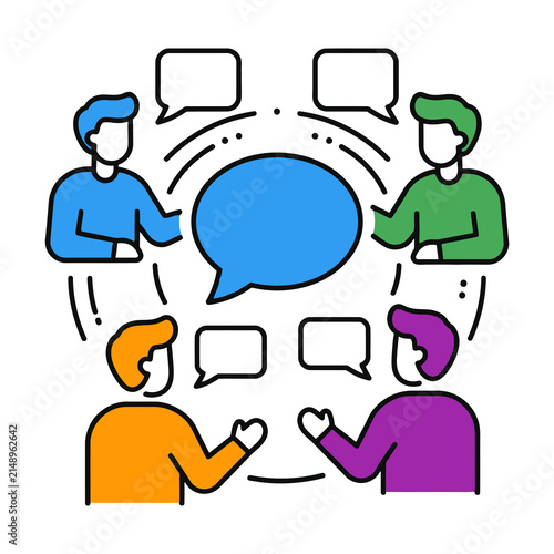 Group Discussion and Communication Concept with Speech Bubbles around People