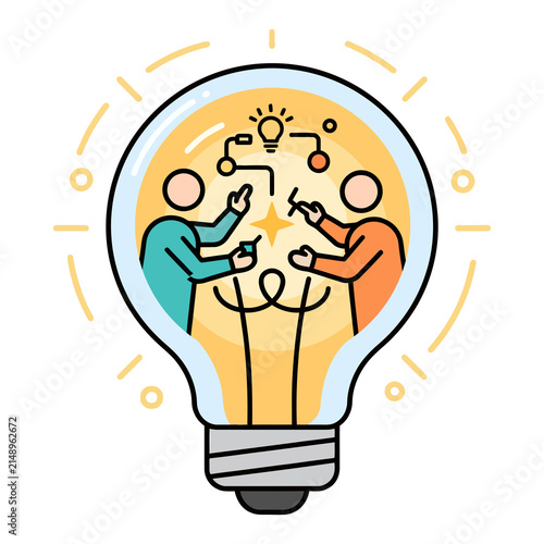 Teamwork and Co-working Concept Inside a Lightbulb Representing Creative Ideas