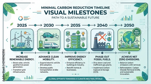 Sustainable Future Visual Milestones A Minimal Carbon Reduction Timeline Infographic