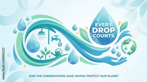 Water Conservation Infographic Concept for Environmental Protection and Sustainable Living
