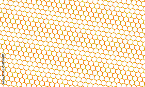Abstract honeycomb seamless pattern vector background, orange yellow gradient hexagon grid on white background, and honey bee cell texture graphic. Minimalist vector illustration.