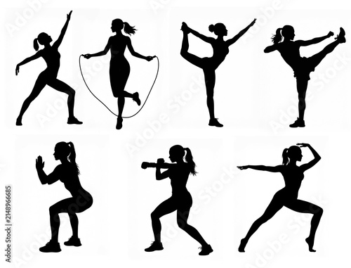 フィットネスを楽しむ女性のシルエット｜ミニマルスポーツデザイン Silhouette of woman enjoying fitness – minimal sports design