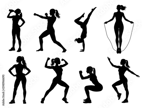 フィットネスを楽しむ女性のシルエット｜ミニマルスポーツデザイン Silhouette of woman enjoying fitness – minimal sports design