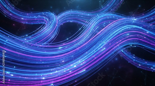 Mesmerizing Futuristic Data Streams Illuminated by Vibrant Abstract Fiber Optic Light, Illustrating Digital Network Flow and High-Speed Communication Technology