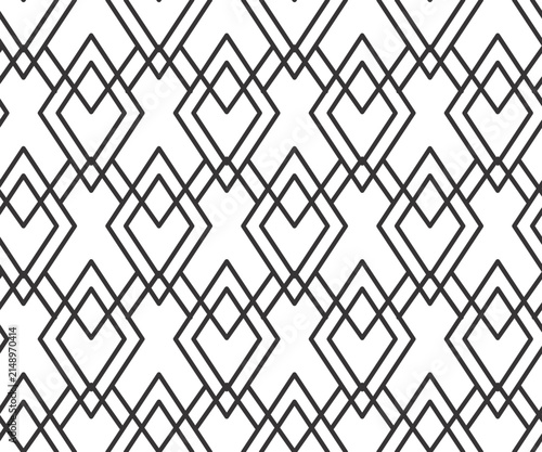 Elegant Art Deco Diamond Lattice Seamless Pattern with Interlocking Geometric Lines in a Minimal Black and White Vector Style

37 Keywords