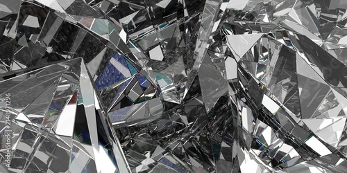 shattered glass 3d illustration with sharp monochrome polygon shapes