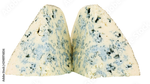 Foto Two wedges of blue cheese with visible mold veins