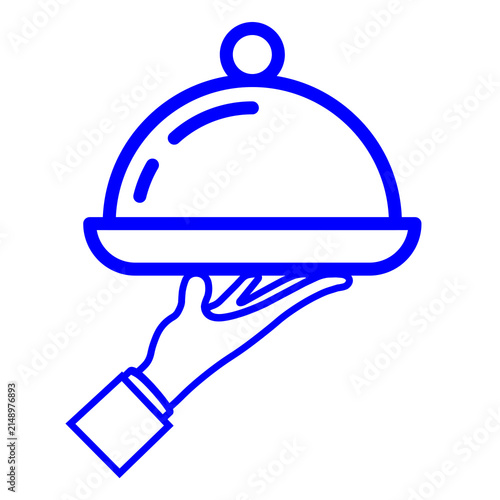 Fotografie Blue Waiter Hand Serving Platter Icon Isolated on Transparent Background PNG Vec