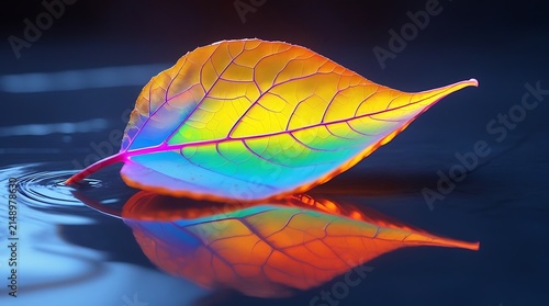 Ethereal Rainbow Leaf Reflection